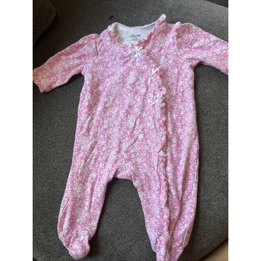 Little‎ Me pink Ruffle Footie Bamboo 3m